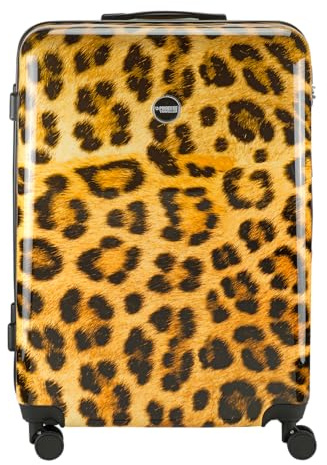 Princess Traveller Animal Print - Reisekoffer - Leopard - Groß - 76 cm - Doppelräder - Hartschalen Trolley (Gelb, Große Reisekoffer)