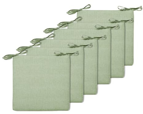 BESTORI 6er Set Sitzkissen 40 x 40 cm Rutschfestes Stuhlkissen mit Bändern Weiche Quadratisches Baumwolle und Leinen Kissen für Indoor & Outdoor Grün 1