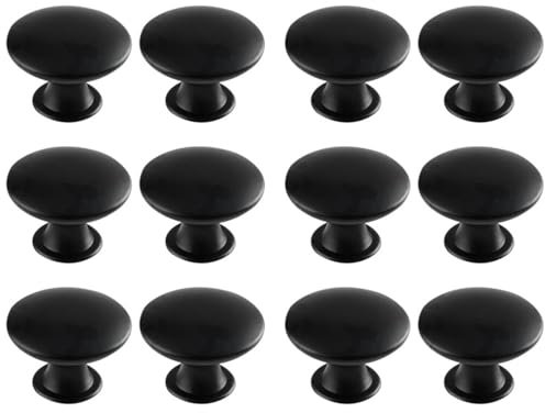Beilala Black Knobs for Chest of Drawers, 12 Pack Vintage Kitchen Cabinet Pulls Round Metal Cupboard Door Handles with Screws for Furniture Dresser Wardrobe, 30x21mm