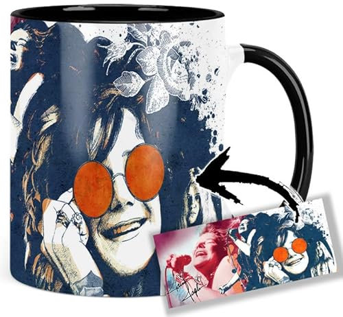 Janis Joplin Tasse Innen & Henkel Schwarz Keramikbecher Mug