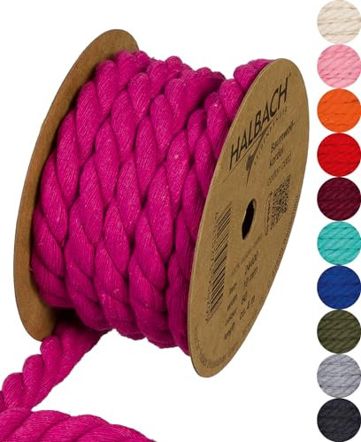Halbach Seidenbänder Cordón de algodón Reciclado, Ancho: 10 mm/Longitud 4 Metros, Hilo de algodón sostenible para macramé, cordón Natural para Manualidades, Color: Rosa