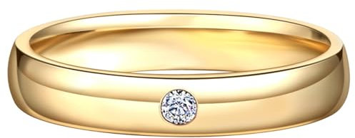 AMDXD Trauringe 18K Gelbgold, 0.2ct Labor Erstellt Diamant Klassiker Rund Eheringe Au 750 Echt Goldschmuck, Gr.56 (17.8)