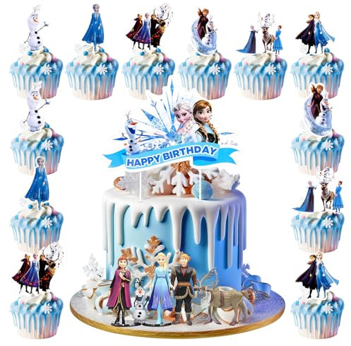 18 Stück Frozen Tortendeko Eiskönigin Figuren Set, Frozen Kuchen Deko Elsa Tortenaufleger Cupcake Toppers für Kinder Party Geburtstag Supplies, Happy Birthday Cake Topper Tortendeko Set
