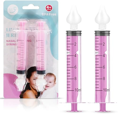 Bluet B Baby - 2Uds Jeringa Lavado Nasal Bebes Silicona - Aspirador Nasal Saca Mocos para Bebes - Limpiador Nasal Bebe - Succionador Descongestionante Nasal 10ml - Reutilizable - Rosa