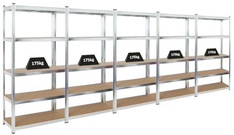 PROREGAL Mega Deal 5X Schwerlastregal Ragnar HxBxT 180x90x40cm mit Fachlast 175kg Verzinkt Garagenregal Kellerregal Werkstattregal Lagerregal Steckregal