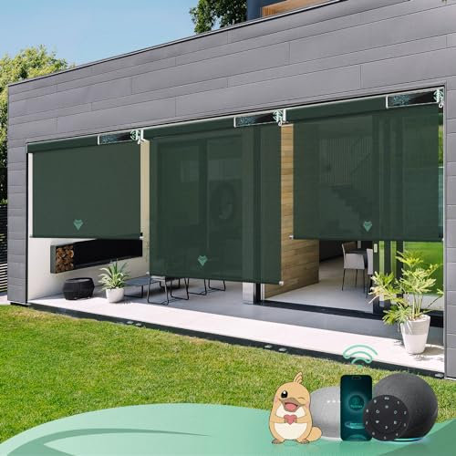 Yoolax Elektrische Außenrollo Senkrechtmarkise Balkonrollo mit Fernbedienung,Kompetibel mit Alexa Google Home,Sonnenschutz/Wetterfest/Anti-UV Außen Elektrische Rollo für Garten, Nach Maß(Jadegrün)