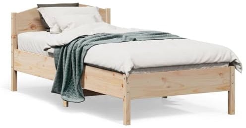 vidaXL Massivholzbett, Bett Bettgestell mit Lattenrost, Schlafzimmerbett Einzelbett mit Kopfteil, Bettrahmen Schlafzimmermöbel, 75x190cm Kiefer