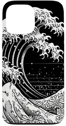 Black And White Daisy Flower Japanese Great Wave Kanagawa Case for iPhone 13 Pro Max