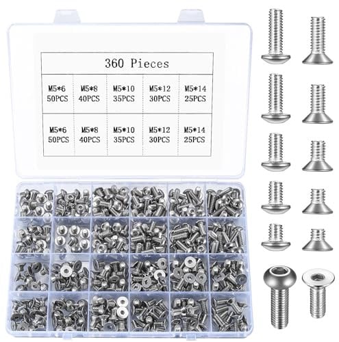 Kit de 360 Vis à Tête Creuse en Acier Inoxydable M5, Vis à Tête Plate, pour Imprimante 3D, Machine Métrique, Diamètres Variant de 6 mm/8 mm/10 mm/12 mm/14mm