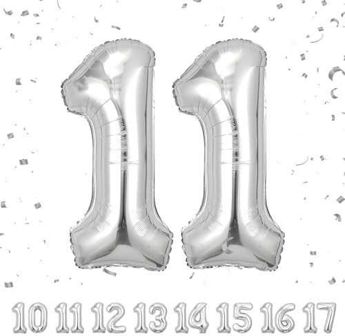 ballonluftballon 11 jahre | Sliber 11 ballons-40-101cm 11 Geburtstagsdeko -11 Folienballon Zahl Deko zum Geburtstag fliegt mit Helium 11 Geburtstag für Männer Frauen 11 Geburtstagsparty Jubiläum