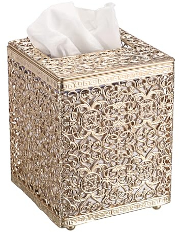 Sumnacon Stylish Square Gold Metal Tissue Box Cover with Lid, Sturdy & Elegant, Perfect for Home & Office