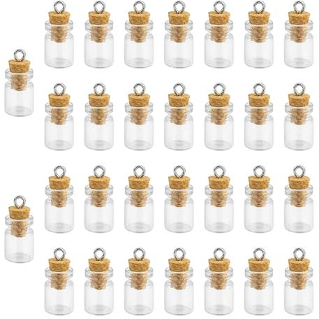 LWLWA Tarritos de Cristal Pequeños con Tapa 30 Piezas, Mini Botellas con Corcho, 0.8 ml Botella Cristal Irrompible, para Colgantes Collar DIY, Botellas Perfume, Botellas Mensajes