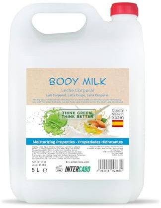 Body Milk aloe vera et lait d'amande 5 litres - Lotion hydratante pour le corps - Soin quotidien de tous les types de peau - Utilisation fréquente dans les hôtels, spas, hébergements et collectivités