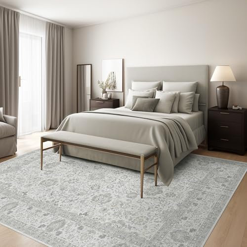 Deerly Hellgrauer Vintage-Teppich für Wohnzimmer, 15,2 x 22,9 cm, Boho-Teppich mit rutschfester Unterseite, für Schlafzimmer, Esszimmer