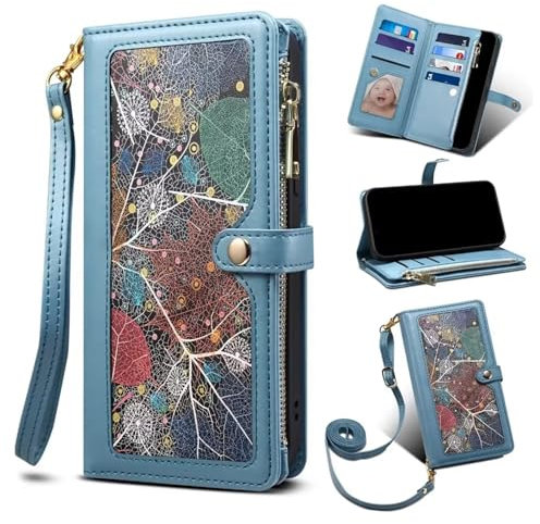 Czhwsm Compatible con Funda OPPO Realme 5 Pro Flip Bolsa de teléfono Soporte Funda Ranuras para Tarjetas Protectora+2X Cristal Templado-Azul