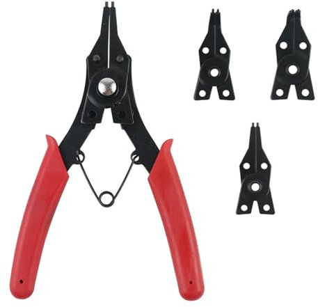 Alicates de Anillo 4 en 1,Juego De Alicates For Arandelas Combinación,Clip De Sujeción Herramienta De Mano con 4 Mandíbulas Intercambiables para Instalación Y Extracción del Anillo de Retención