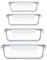 Fiambreras de Vidrio Borosilicato, 4 Piezas, 370 ml, 640 ml, 1 l, 1,5 l, Herméticas, Aptas para Microondas, Horno, Congelador, Lavavajillas, Tapa Plástico y Silicona. Set de 4 Recipientes - Tuppers.