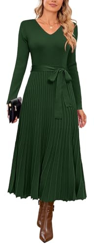Arach&Cloz Strickkleid Damen Herbst Plissee Elegant Midi Winter Kleider