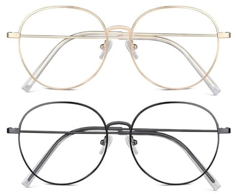 PVFZXS 2er-Set Brille, Fake Brille, Fensterglas Brille Damen, Fake Brillen, Brille Ohne Sehstärke, Blaulicht-Brille,Geeignet für Männer Und Frauen