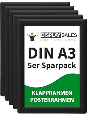 DISPLAY SALES Klapprahmen DIN A3 | 5 Stück | 25 mm Profil | Plakatrahmen in schwarz | Posterrahmen, Bilderrahmen aufklappbar im Sparpack | Wechselrahmen Budget