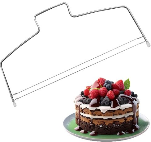 Dazkzooy Tortenschneider Tortenbodenschneider Edelstahl 32cm - Mit 2 Höhenverstellbarem Tortensäge Drähten - Tortenteiler für Perfekt Gleiche Tortenschichten - Spülmaschinenfest Kuchenschneider