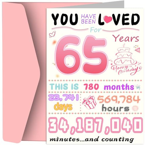 Geburtstagskarte zum 65. Geburtstag, lustige Geburtstagsdekorationen für Frauen, beste 65-jährige Geburtstagsgeschenke für Mutter, einzigartiges kreatives Geschenk für Frau