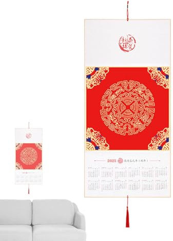 Leerer Reispapierkalender, Wandkalender aus chinesischem Kalligraphiepapier | Hängender Kalender aus leerem Reispapier im chinesischen Stil | Handgemachte Wandkunst mit roten Quasten, chinesische Neuj