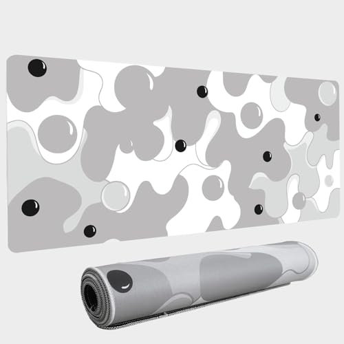Grey White Bubble XXL Mouse Pad,Thicken Waterproof Large Cool Gaming Mousepad with Stitched Edge,Anime Cool Geometric Japan Mousepad Non-Slip Base Mouse Keyboard Mat 31.5X15.7X0.16inch