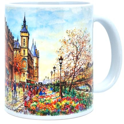 DESSAPT Arts - Mug en Céramique de 325 ml - Collection Aquarelle France par Guy Dessapt (Paris, Versailles) (Paris - Marché aux Fleurs)
