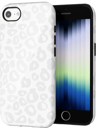 Svanove Cheetah Print Phone Case for iPhone SE 2nd 3rd Generation, Girly Cute Leopard Case for Women, Luxury Trendy Retro Animal Print Design, Aesthetic Pattern Hard Shell Plastic Cover, White