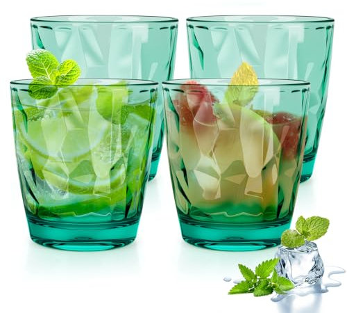 Reusable Plastic Tumblers - Set of 4 Plastic Cups for Kids and Adults - Perfect for Water, Juice - Durable and Convenient Plastic Glasses (Green)