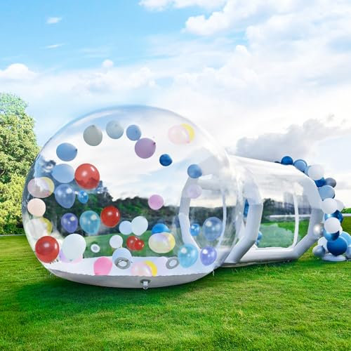 10FT Aufblasbare BlaseHaus, Klare PVC Aufblasbare Blase Haus Zelt mit Tunnel, Blase Ballonhaus mit Gebläse & Pumpe,aufblasbare Kuppel für Außenbereich Party (Weiße, 305CM)