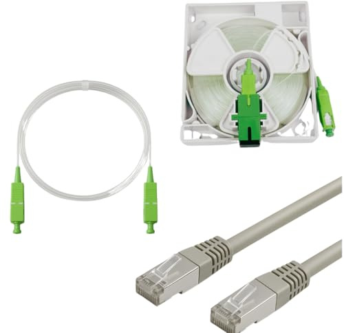 Octofibre - Pack Fibre Optique Complet Orange SFR Bouygues : Rallonge Sur Enrouleur 40m + Jarretière SC-APC/SC-APC 5m + Câble RJ45 2m - Déplacement/Déportation De Box Internet - Garantie 10 Ans