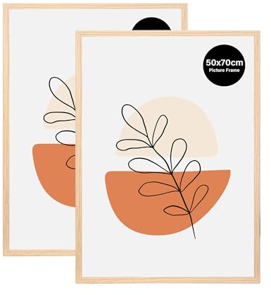 KAIWIN 2 Pack Bilderrahmen 50x70 cm, Bilderrahmen Eiche, Holz Fotorahmen zum Aufhängen mit Poster, Posterrahmen Benutzt für Wohnzimmer, Schlafzimmer, Arbeitszimmer | Für Fotos, Poster, Puzzles