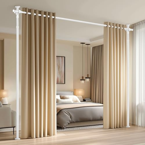 JILRON Verstellbarer Raumtrenner Spannstab ohne Bohren Für Vorhangstange, Decke zu Boden (H110-300×B89-254cm), Wiederverwendbar, Einfach Installation, Weiß