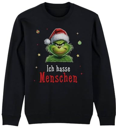 Ich hasse Menschen Grinch Pullover CS mit Spruch - Weihnachtspullover, Weihnachtspulli Weihnachten - Herren, Damen - Xmas Sweater lustig (DE/NL/SE/PL, Alphanumerisch, XL, Regular, Regular)