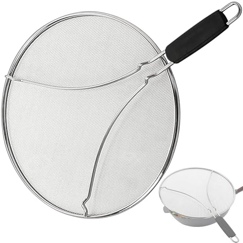 Apidgrowth 13 Inch Splatter Screen for Frying Pan | Perforated Stainless Steel Grease Splatter Guard, Splash Guard for Frying Pan,Oil Splash Guard with Comfortable Grip