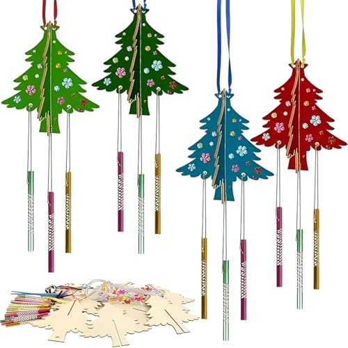 YUPZAR 8-Teiliges Bastelset für Kinder, Windspiele aus Holz zum Thema Weihnachten, Ideale Dekoration für zu Hause