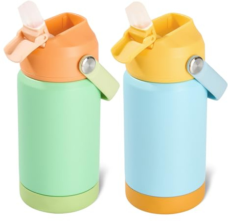 Fijinhom Kids Water Bottle, 360ml/12oz, Stainless Steel Insulated Water Bottle with Straw, Vacuum Leakproof, Kids Water Bottles for School Boys Girls,BPA Free,Ocean Couple 2 Piece Set