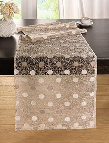 Tischläufer Pünktchen 45x150 cm, transparent / beige Creme braun, Tischband, Mitteldecke