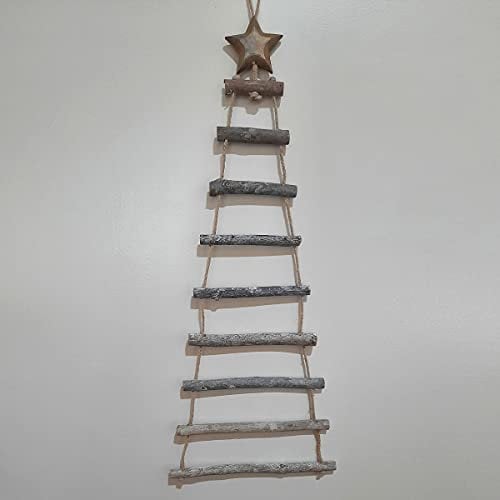 Scala decorativa in legno di abete minimalista, 70 cm, con stella in legno massello