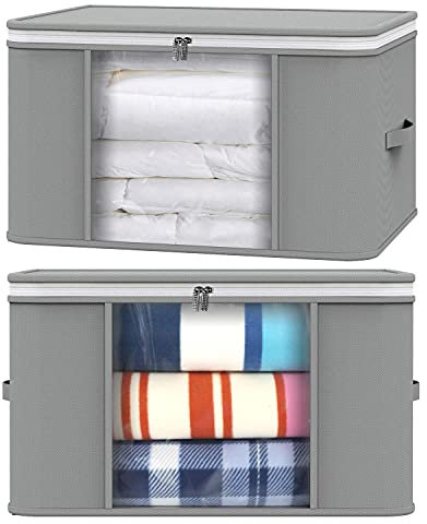 Vinsani 2pcs Clothes Storage Bags Organiser Huge Capacity Wardrobe Duvet Underbed Storage with Double Zipper, Moisture-Proof Big Clear Windows Perfect Space for Clothes, Beddings, Blankets – Grey