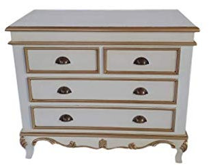 Antik Louises Barock Rokoko Stilmöbel Kommode Sideboard Kommodenschrank Sideboardschrank Farbe: weiß mit Gold Breite 96cm