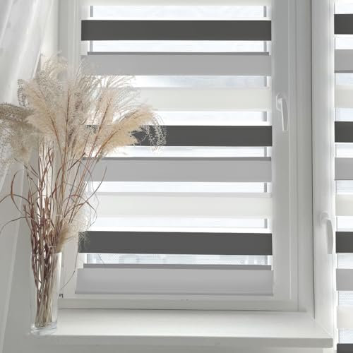 Home-Vision® DuoRollo Klemmfix, Doppelrollo ohne Bohren mit Klämmträgern, DuoRollos für Fenster und Türen (Weiß-Grau-Schwarz, B90cm x H220cm)