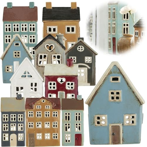 LS-LebenStil Teelichthaus Lichthaus 14cm Blau Braun Keramik Fachwerkhaus Lichterhaus Teelichthalter