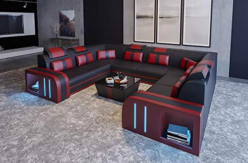 jvmoebel Design Sofa Couch Leder Polster Sitz Garnitur Wohnlandschaft Ecksofa A2 Rot Neu