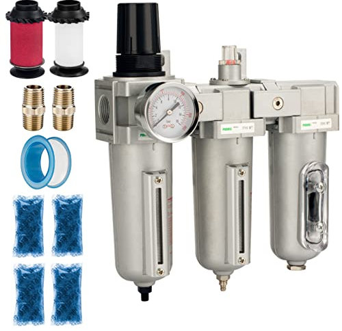 PUDUSI Industrial Grade 3 Stage Air Drying System - Particulate Filter, Coalescing Filter, Desiccant Dryer & Air Regulator, Metal Bowl, Suitable for Paint Spray? Plasma Cutter (1/2 NPT,Auto Drain)