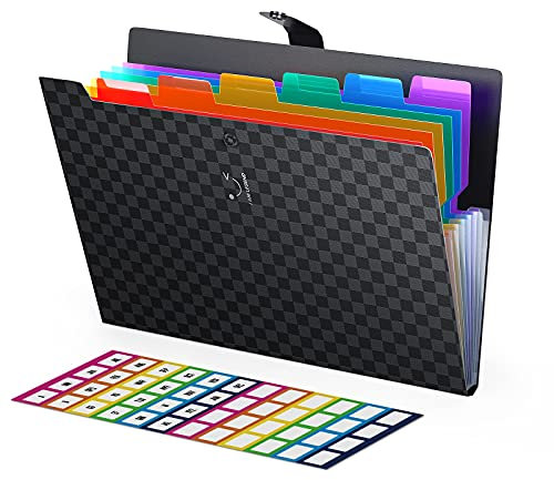 ABC life 7 Taschen Fächermappe A4 mit Upgrade-Gittermuster, Dokumentenmappe A4 Erweiterbar Tragbar Aktenordner Faechermappe din A4 Büro Schulordner Dokumente a4 Ordner Organisato mit Druckknopf