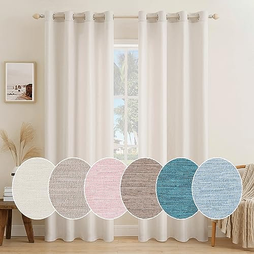 MIULEE Vorhang Blickdicht Vorhänge Gardinen mit Ösen Thermogardine Ösenvorhang Dekoschal Slub Leinen Fensterschal für Wohnzimmer Schlafzimmer 2er Set 140 x 145cm(B x H) Vanille