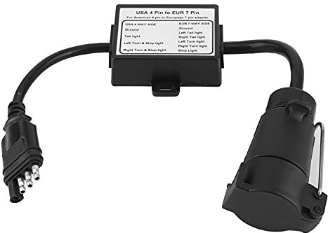 Akozon Connecteur de Remorque, Adaptateur USA 4 Broches vers EUR 7 Broches, 4 Voies Plat vers 7 Voies Rond Adaptateur de Lumière de Remorque Connecteur de Prise de Câblage